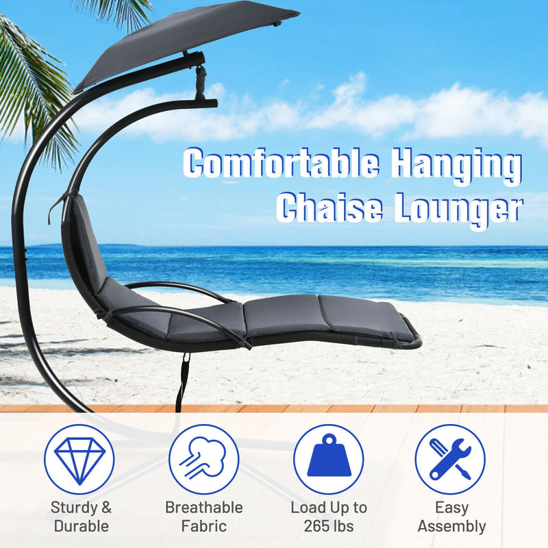 Patio Hanging Hammock Chaise Lounge Chair with Canopy Cushion Gray  NP10114GR