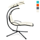 Patio Hanging Hammock Chaise Lounge Chair with Canopy Cushion Beige  NP10114BE