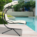 Patio Hanging Hammock Chaise Lounge Chair with Canopy Cushion Beige  NP10114BE