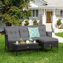 3PCS Patio Rattan Furniture Set 3-Seat Sofa Cushioned Table Garden Gray  HW67714GR