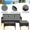 3PCS Patio Rattan Furniture Set 3-Seat Sofa Cushioned Table Garden Gray  HW67714GR
