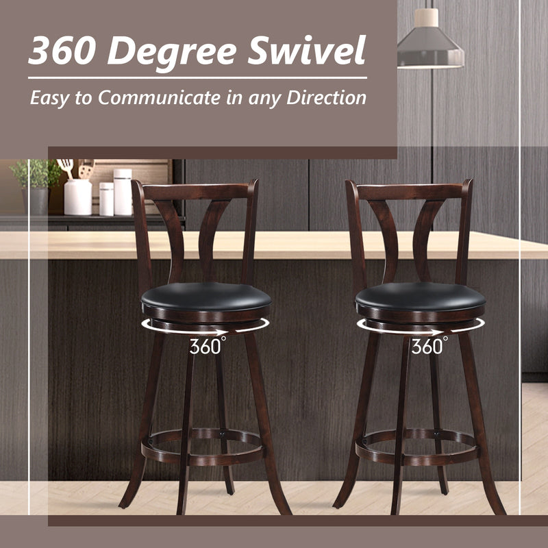 Set of 2 Swivel Bar stools 29.5" Bar Height Chairs with Rubber Wood Legs