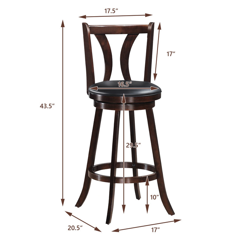 Set of 2 Swivel Bar stools 29.5" Bar Height Chairs with Rubber Wood Legs