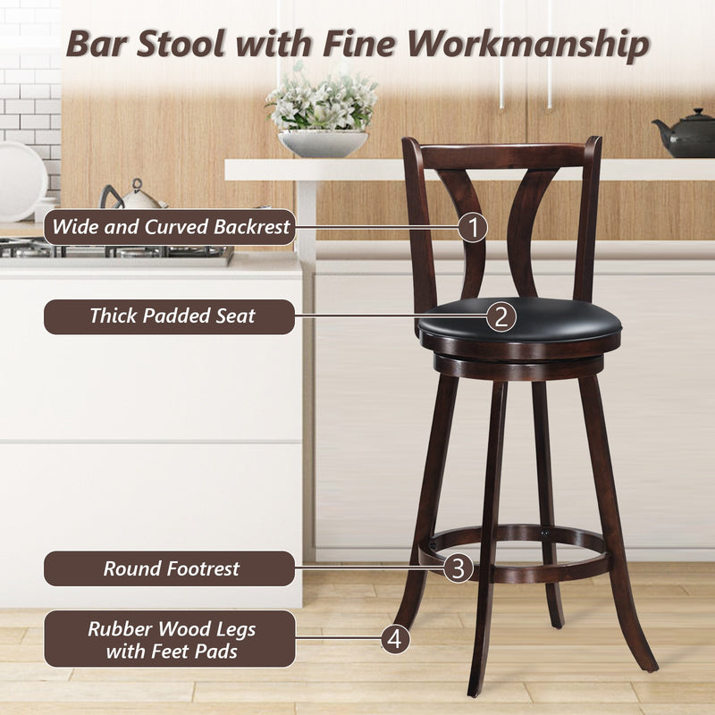 Set of 2 Swivel Bar stools 29.5" Bar Height Chairs with Rubber Wood Legs