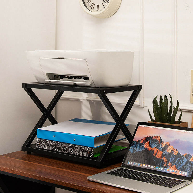 Desktop Printer Stand 2 Tiers Storage Shelves w/Anti-Skid Pads Black