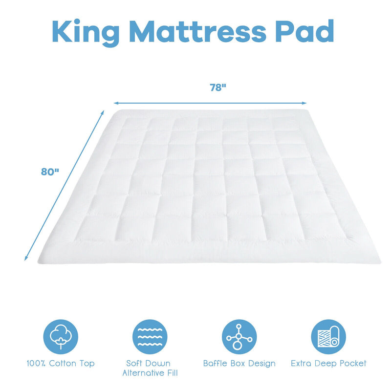 King Mattress Pad Cover Padded Topper Soft Quilted Fitted Deep Pocket  HT1142K
