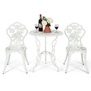 Outdoor 3PCS Cast Aluminum Patio Bistro Furniture Set Rose Design White