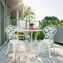 Outdoor 3PCS Cast Aluminum Patio Bistro Furniture Set Rose Design White