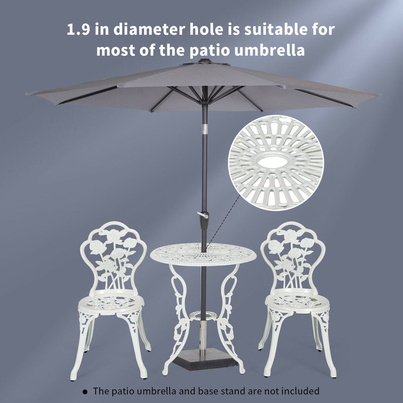 Outdoor 3PCS Cast Aluminum Patio Bistro Furniture Set Rose Design White