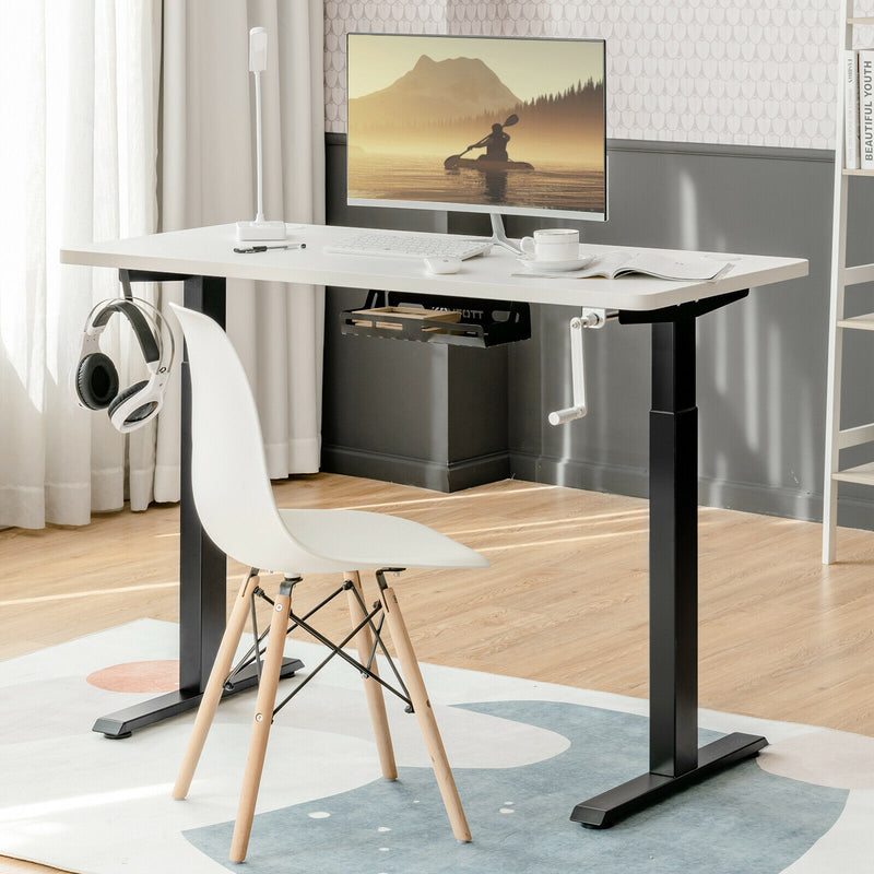 Hand Crank Sit to Stand Desk Frame Height Adjustable Standing Base Black  HW67624BK