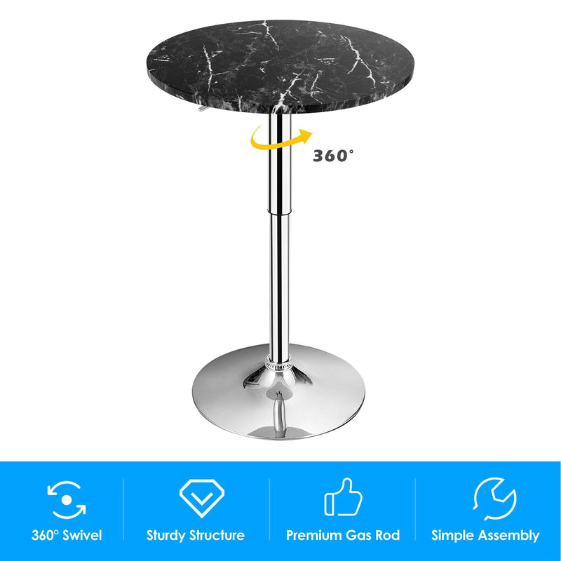 Round Pub Table Swivel Adjustable Bar Table w/ Faux Marble Top Black  HW65412BK