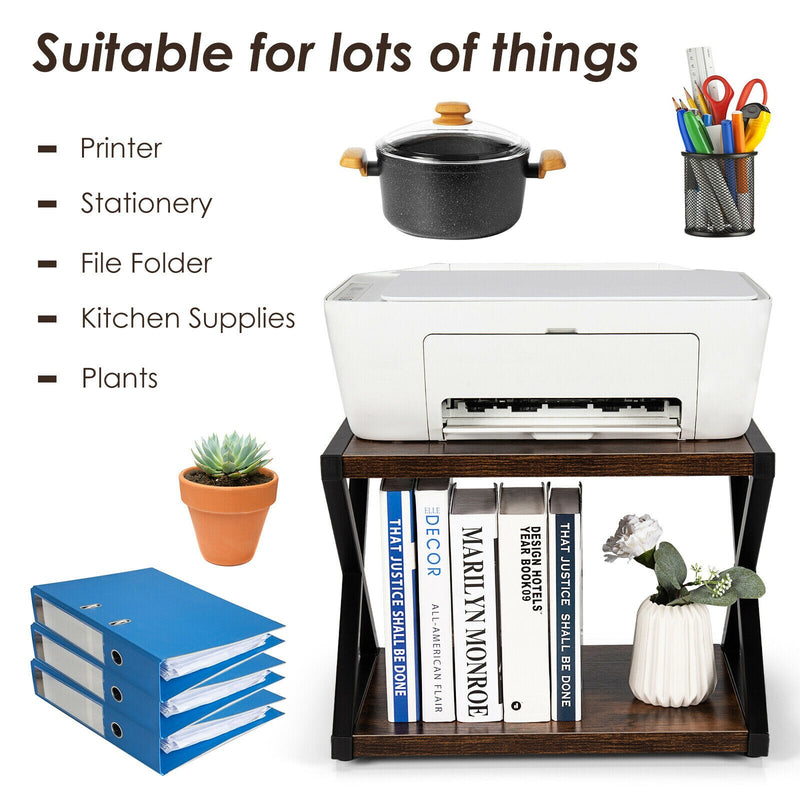 Desktop Printer Stand 2 Tiers Storage Shelves w/Anti-Skid Pads Coffee