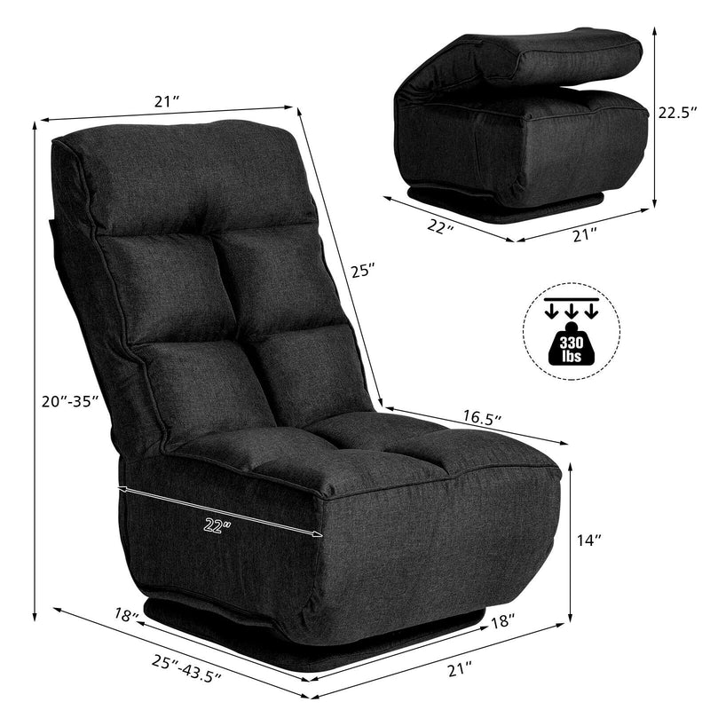 Swivel Folding Floor Chair 6-Position Gaming Chair w/ Metal Base Black