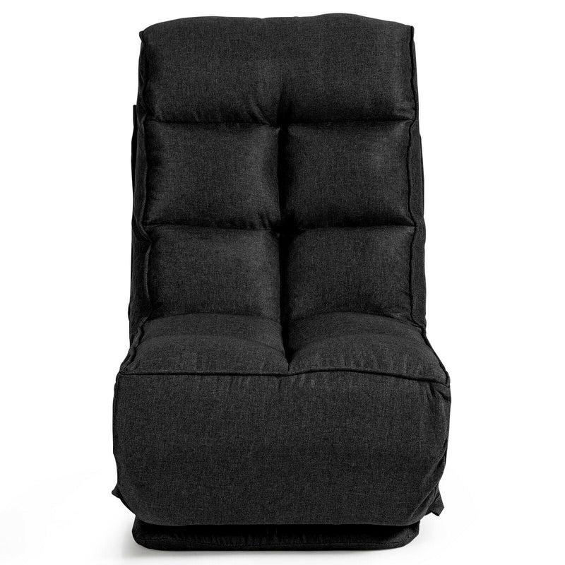Swivel Folding Floor Chair 6-Position Gaming Chair w/ Metal Base Black