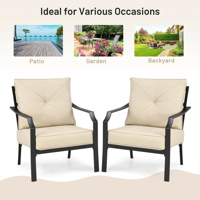 2 PCS Patio Dining Chairs Set with Padded Cushions Armrest Steel Frame
