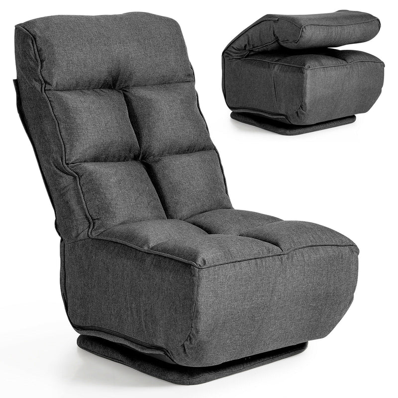 Swivel Folding Floor Chair 6-Position Gaming Chair w/ Metal Base Grey