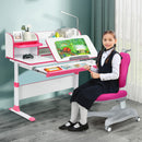 Adjustable Kids Study Desk Drafting Table Chair Set w/ Bookshelf Pink