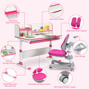 Adjustable Kids Study Desk Drafting Table Chair Set w/ Bookshelf Pink
