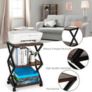 Mobile Printer Stand 3 Tier Storage Shelves Printer Cart w/ Pads Coffee