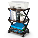 Mobile Printer Stand 3 Tier Storage Shelves Printer Cart w/ Pads Coffee