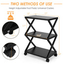 Mobile Printer Stand 3 Tier Storage Shelves Printer Cart w/ Pads Black