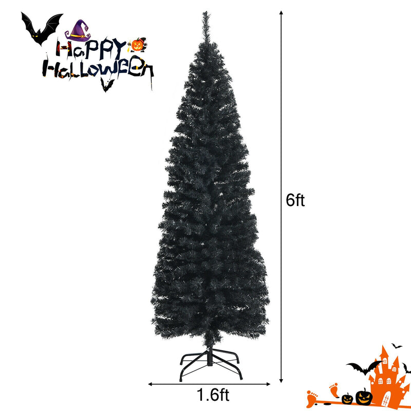 6ft Unlit Artificial Christmas Halloween Pencil Tree Black w/Metal Stand