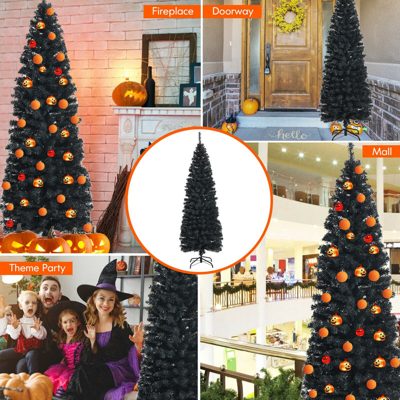 6ft Unlit Artificial Christmas Halloween Pencil Tree Black w/Metal Stand