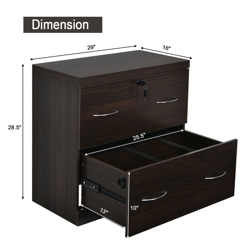 2-Drawer File Cabinet w/Lock, Hinging Bar Letter & Legal Size Espresso