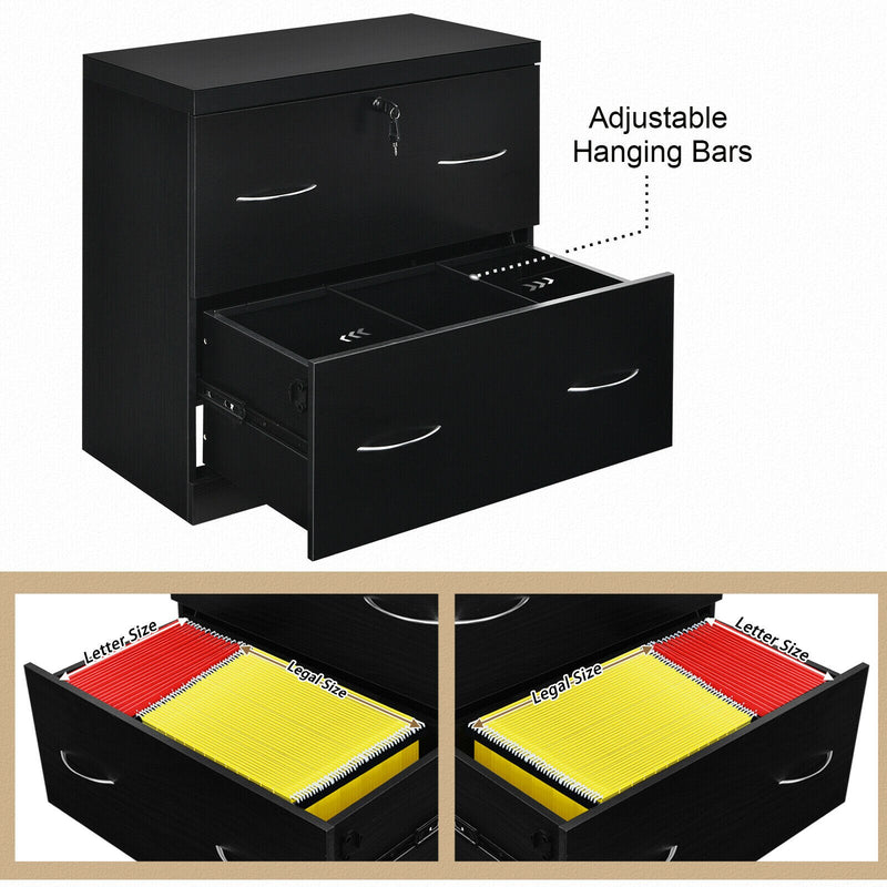 2-Drawer File Cabinet w/Lock, Hinging Bar Letter & Legal Size Black