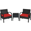3PC Patio Rattan Furniture Set Table Conversation Sofa Cushioned Red