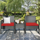 3PC Patio Rattan Furniture Set Table Conversation Sofa Cushioned Red