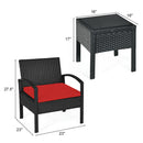 3PC Patio Rattan Furniture Set Table Conversation Sofa Cushioned Red