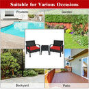 3PC Patio Rattan Furniture Set Table Conversation Sofa Cushioned Red