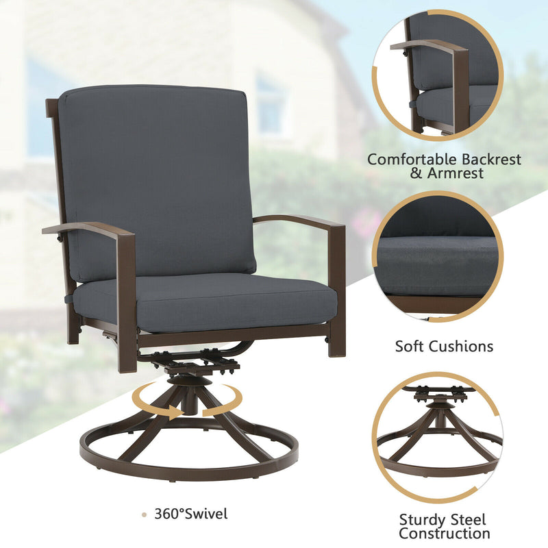 Set of 4 Patio Swivel Dining Chairs Cushioned Armrest Garden Deck Gray