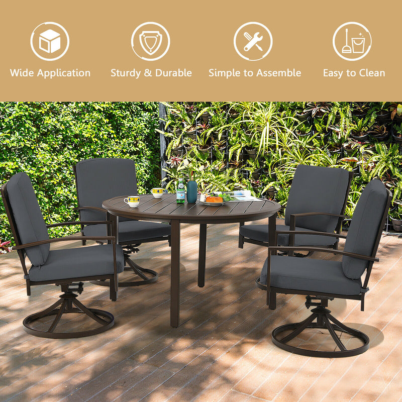 Set of 4 Patio Swivel Dining Chairs Cushioned Armrest Garden Deck Gray