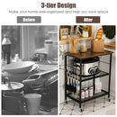 3-Tier Kitchen Serving Cart Utility Standing Microwave Rack w/ Hooks