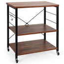 3-Tier Kitchen Baker's Rack Microwave Oven Storage Cart w/ Hooks