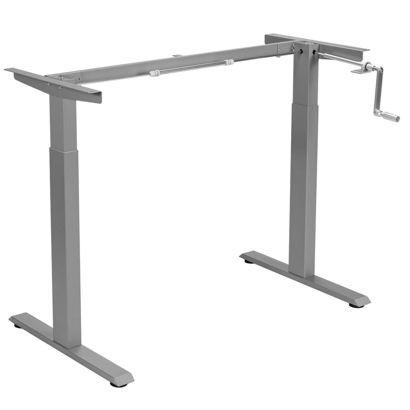 Hand Crank Sit to Stand Desk Frame Height Adjustable Standing Base Grey