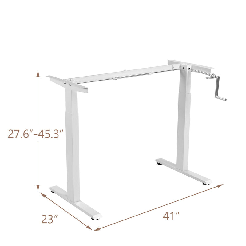 Hand Crank Sit to Stand Desk Frame Height Adjustable Standing Base White