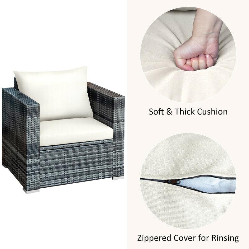 3 PC Patio Rattan Furniture Bistro Set Cushioned Sofa Chair Table White