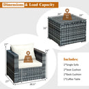 3 PC Patio Rattan Furniture Bistro Set Cushioned Sofa Chair Table White