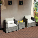 3 PC Patio Rattan Furniture Bistro Set Cushioned Sofa Chair Table White