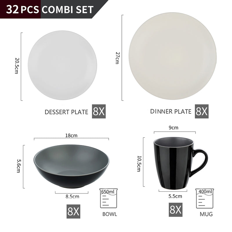 16/32/48-Piece Matte Multicolor Stoneware Crockery Dinnerware Set