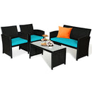 8PCS Patio Rattan Furniture Conversation Set Cushion Sofa Table Garden Turquoise