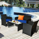 4PCS Patio Rattan Furniture Conversation Set Cushion Sofa Table Garden Navy