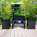 4PCS Patio Rattan Furniture Conversation Set Cushion Sofa Table Garden Navy