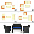 4PCS Patio Rattan Furniture Conversation Set Cushion Sofa Table Garden Navy