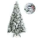 6ft Snow Flocked Christmas Tree Glitter Tips w/ Pine Cone & Red Berries