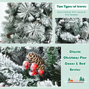 6ft Snow Flocked Christmas Tree Glitter Tips w/ Pine Cone & Red Berries