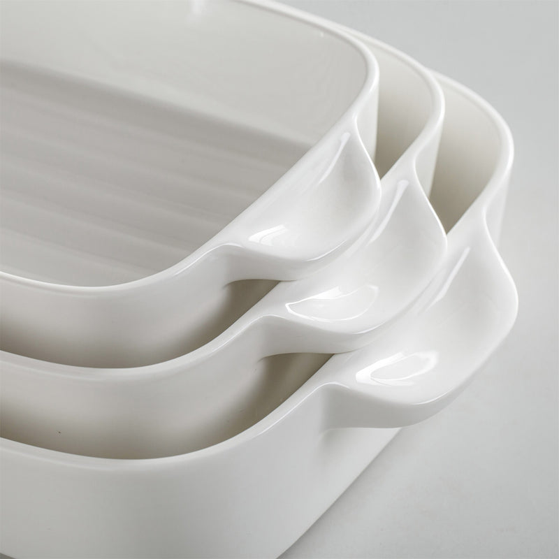 White Rectangular Baking Dish Set of 3 (10"/12"/14'') Baking Dish